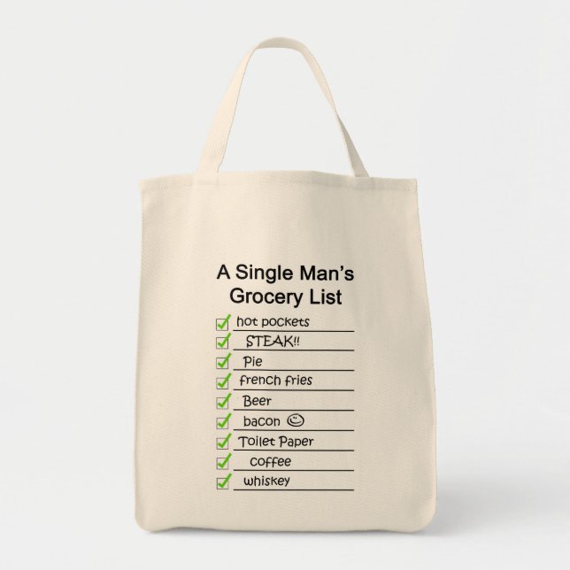 A Single Man's Grocery List Tote Bag (Front)