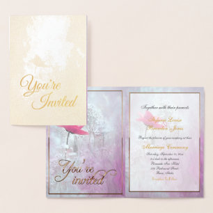 A Single Pink Rose/Gold Foil Foil Card