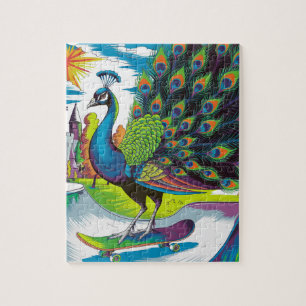 A Skateboarding Peacock Jigsaw Puzzle