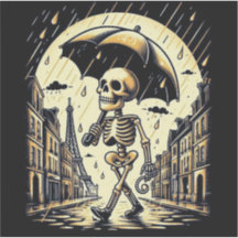 A skeleton in rainy Paris