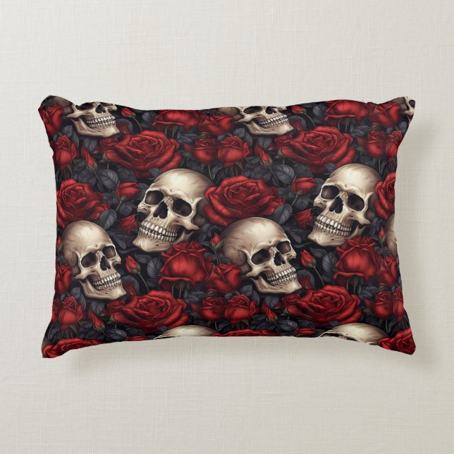 A Skull and Roses Series Design 10 Accent Pillow (Front)