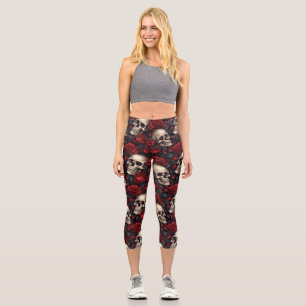 A Skull and Roses Series Design 10 Capri Leggings