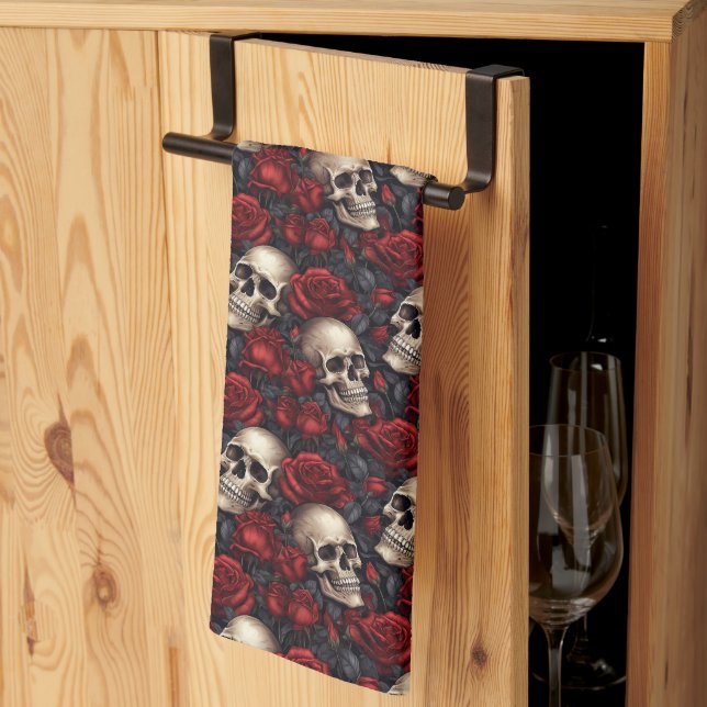 A Skull and Roses Series Design 10 Kitchen Towel (Thirds Fold)
