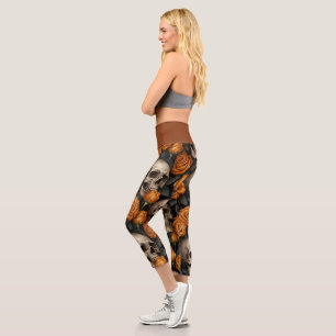 A Skull and Roses Series Design 11 Capri Leggings
