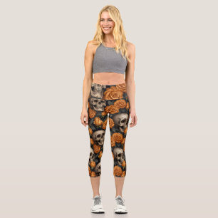 A Skull and Roses Series Design 11 Capri Leggings