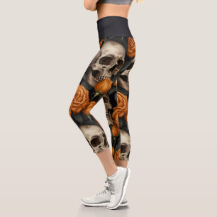 A Skull and Roses Series Design 11 Capri Leggings