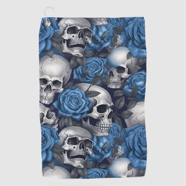 A Skull and Roses Series Design 12 Golf Towel (Front)