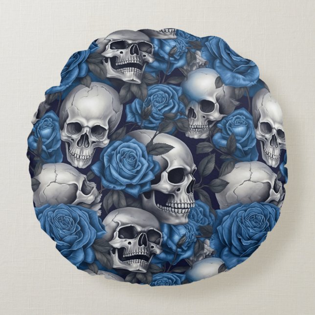 A Skull and Roses Series Design 12 Round Pillow (Front)