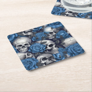 A Skull and Roses Series Design 12 Square Paper Coaster