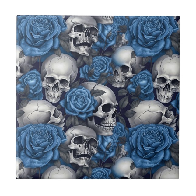 A Skull and Roses Series Design 12 Tile (Front)