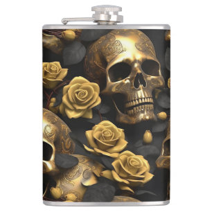 A Skull and Roses Series Design 8 Hip Flask