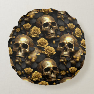 A Skull and Roses Series Design 8 Round Pillow
