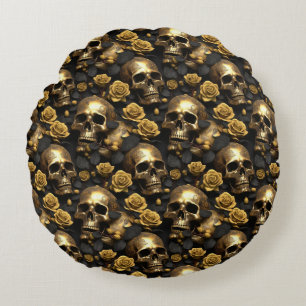 A Skull and Roses Series Design 8 Round Pillow