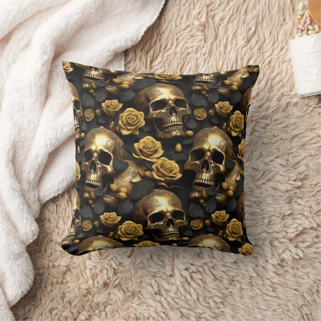 A Skull and Roses Series Design 8 Throw Pillow (Blanket)
