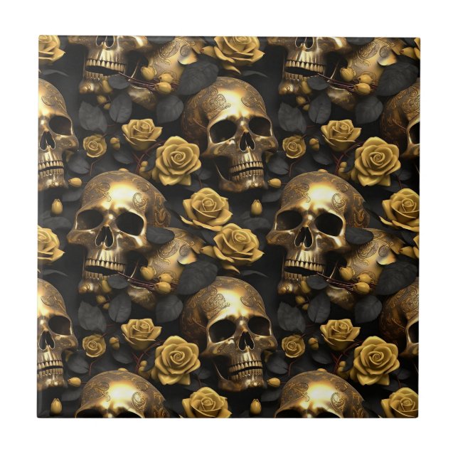A Skull and Roses Series Design 8 Tile (Front)