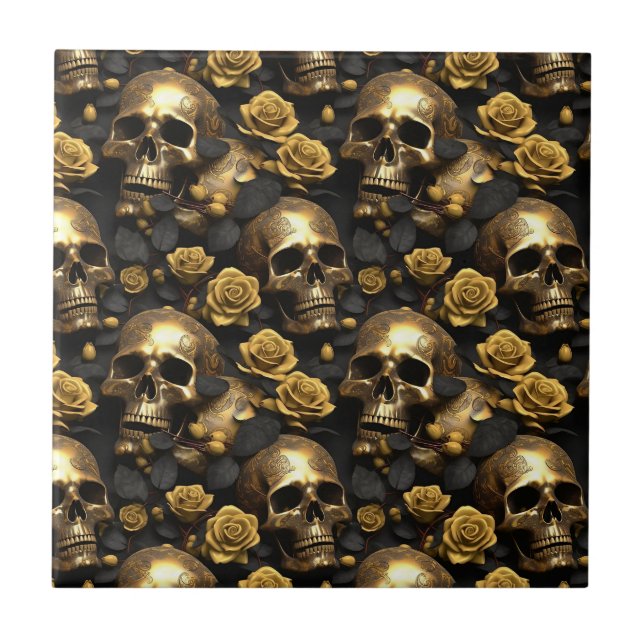 A Skull and Roses Series Design 8 Tile (Front)