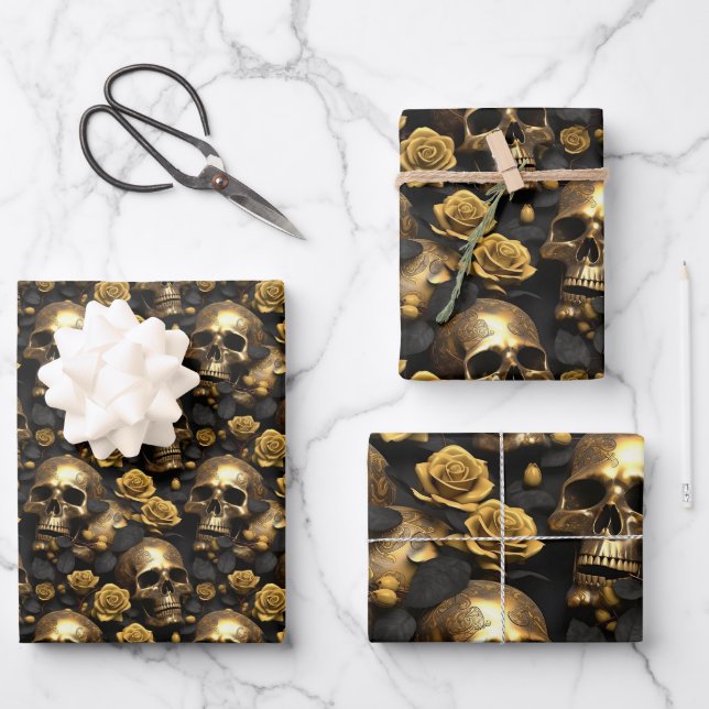 A Skull and Roses Series Design 8 Wrapping Paper Sheet (Front)