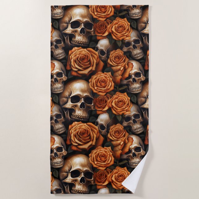A Skull and Roses Series Design 9 Beach Towel (Front)