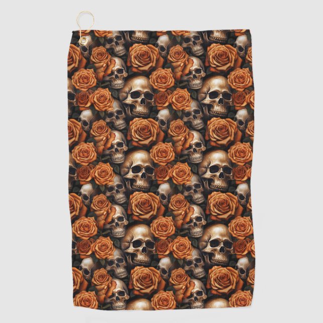 A Skull and Roses Series Design 9 Golf Towel (Front)