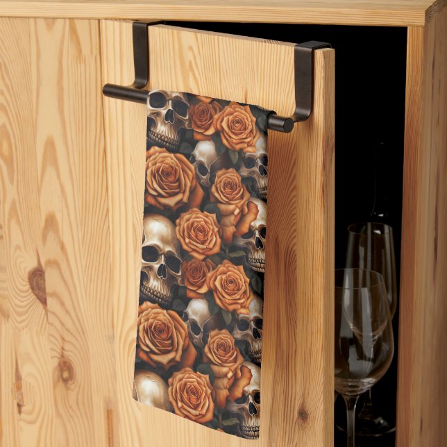 A Skull and Roses Series Design 9 Kitchen Towel (Thirds Fold)