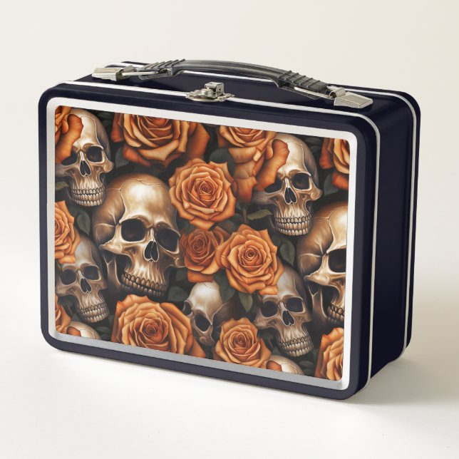 A Skull and Roses Series Design 9 Metal Lunch Box (Front)