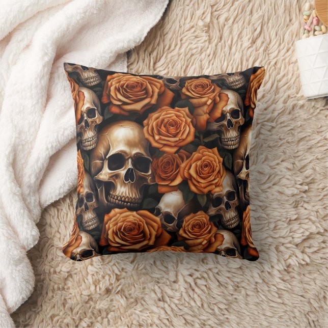 A Skull and Roses Series Design 9 Throw Pillow (Blanket)