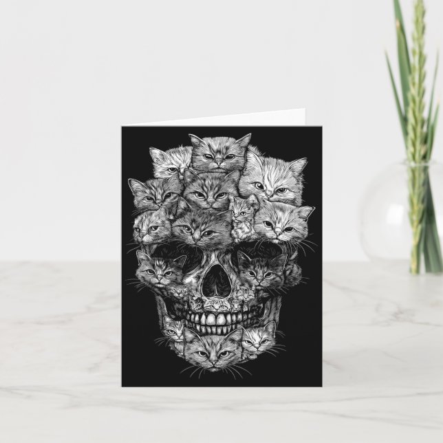 A Skull But Cats Kitty Skeleton Halloween Cat Card (Front)