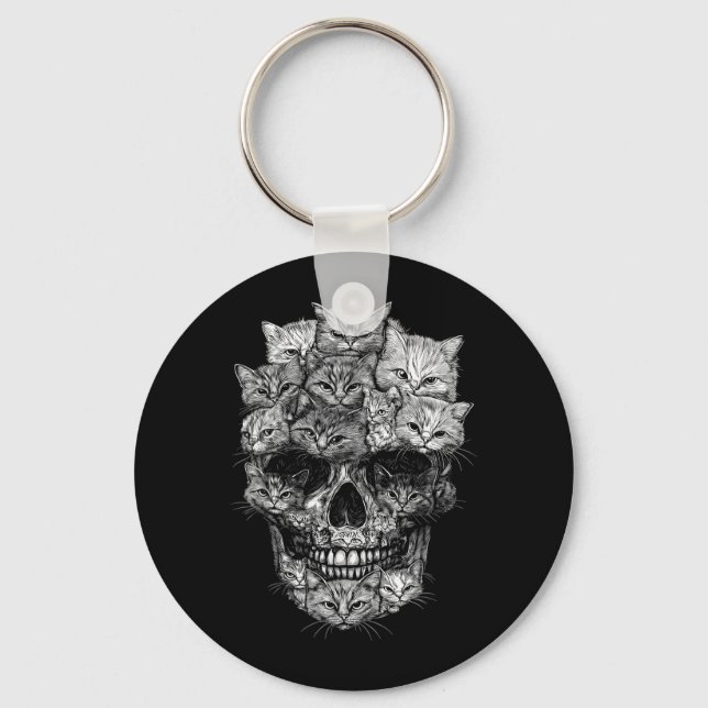 A Skull But Cats Kitty Skeleton Halloween Cat Keychain (Front)