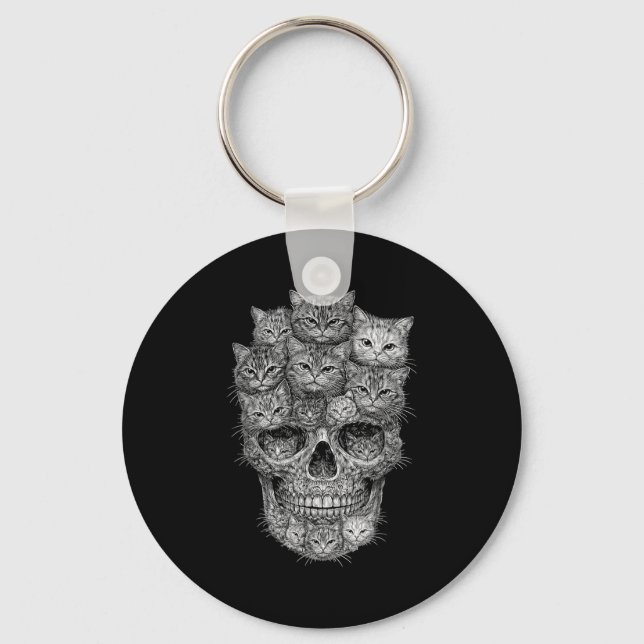 A skull but cats kitty skeleton halloween cat keychain (Front)