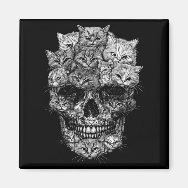 A Skull But It's Cats Kitty Skeleton Halloween Cat Magnet (Front)