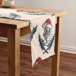 a skull with beard in Santa Claus hat Short Table Runner