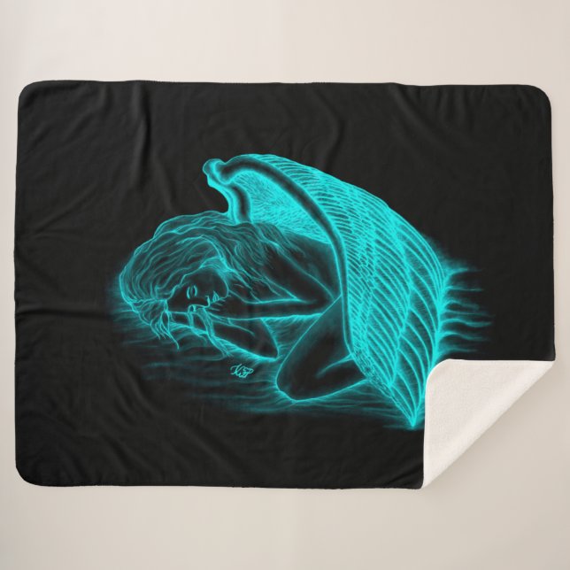 A sleeping Angel , Black and Green Design Sherpa Blanket (Front (Horizontal))