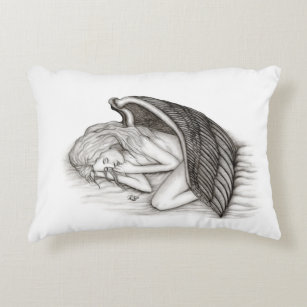 A sleeping Angel , Black and White Design Accent Pillow