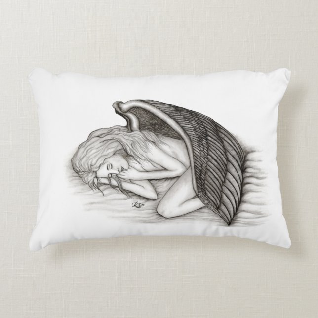 A sleeping Angel , Black and White Design Accent Pillow (Front)