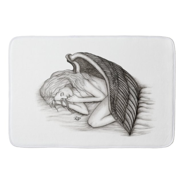 A sleeping Angel , Black and White Design Bath Mat (Front)