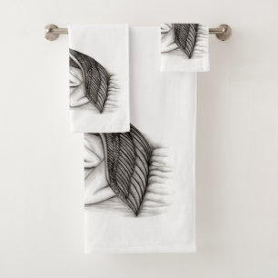 A sleeping Angel , Black and White Design Bath Towel Set