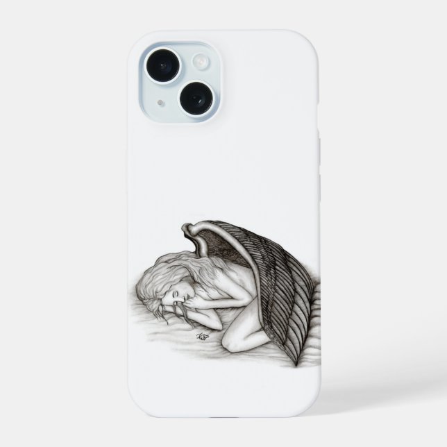 A sleeping Angel , black and white design iPhone 15 Case (Back)