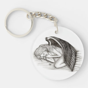 A sleeping Angel , Black and white Design Keychain
