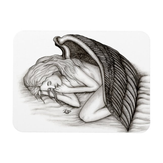A sleeping Angel , Black and white Design Magnet (Horizontal)