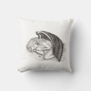 A sleeping Angel , Black and White Design Outdoor Pillow