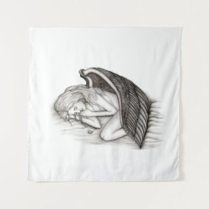A sleeping Angel , Black and White Design Tapestry