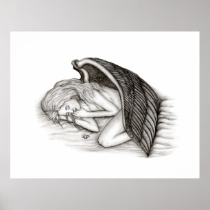A sleeping Angel , black and white Poster