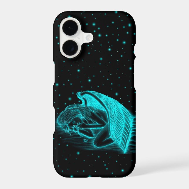 A sleeping Angel in black and green design iPhone Case (Back)