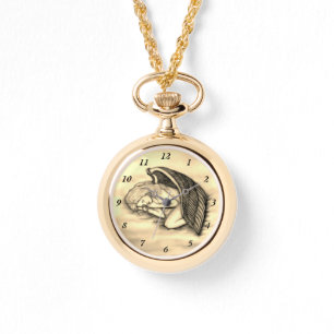 A sleeping Angel on the heavens clouds gold design Watch