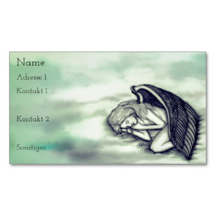 A sleeping Angel on the heavens clouds in green Magnetic Business Card