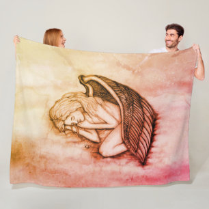A sleeping Angel on the heavens clouds in marmor Fleece Blanket