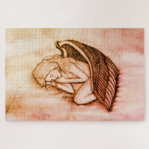 A sleeping Angel on the heavens clouds in marmor Jigsaw Puzzle