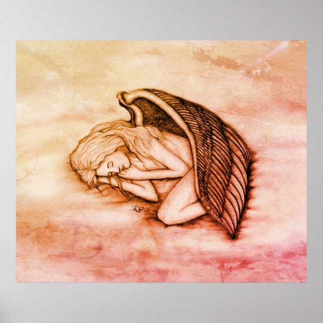 A sleeping Angel on the heavens clouds in marmor Poster (Front)