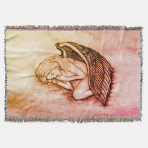 A sleeping Angel on the heavens clouds in marmor Throw Blanket