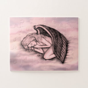 A sleeping Angel on the heavens clouds in rose Jigsaw Puzzle